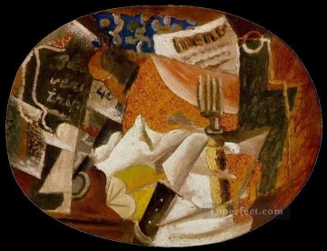 Couteau fourchette menu bouteille jambon 1914 Cubism Oil Paintings